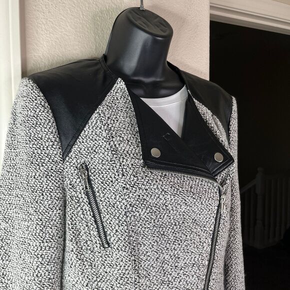 NWT Blanc Noir Women’s Long Sleeve Knitted Leather Jacket Size Small #650 - Picture 3 of 17